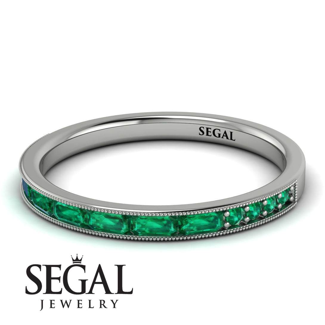 Emerald Cut Emerald Milgrain Eternity Ring - Teagan No. 21