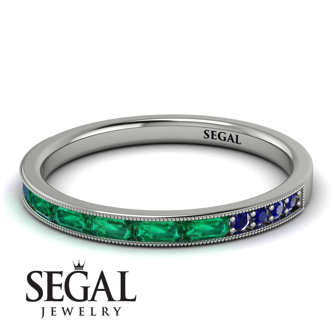 Emerald Cut Emerald Milgrain Eternity Ring - Teagan No. 66
