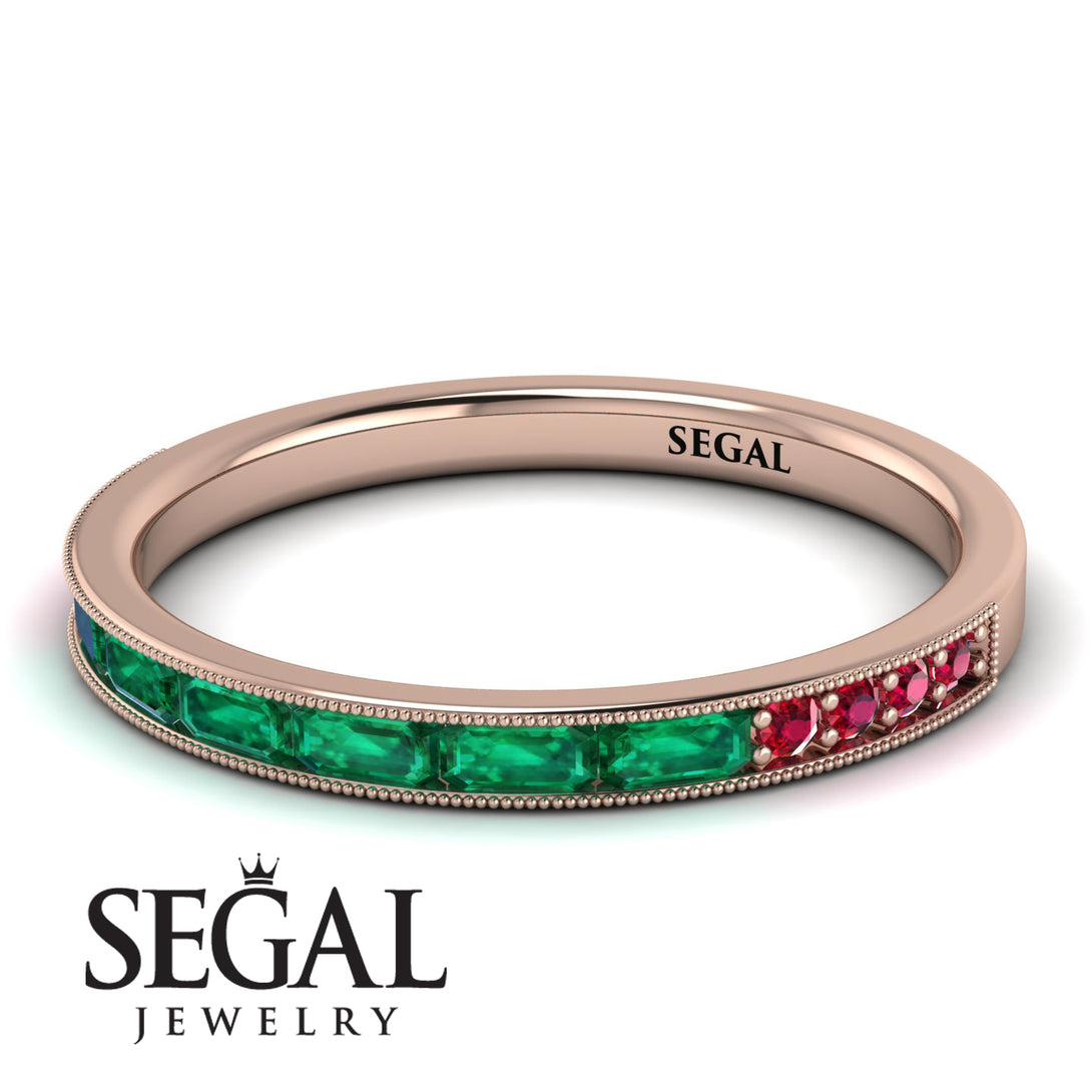Emerald Cut Emerald Milgrain Eternity Ring - Teagan No. 50