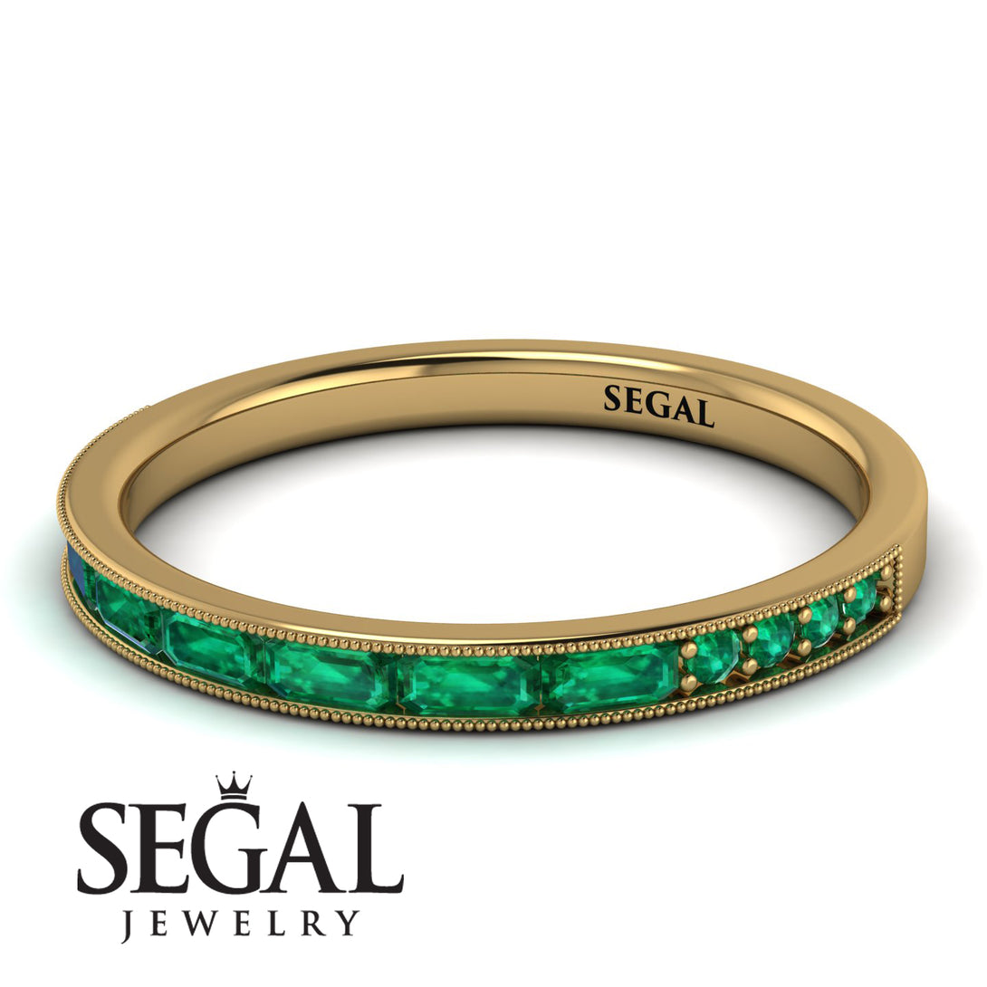 Emerald Cut Emerald Milgrain Eternity Ring - Teagan No. 19