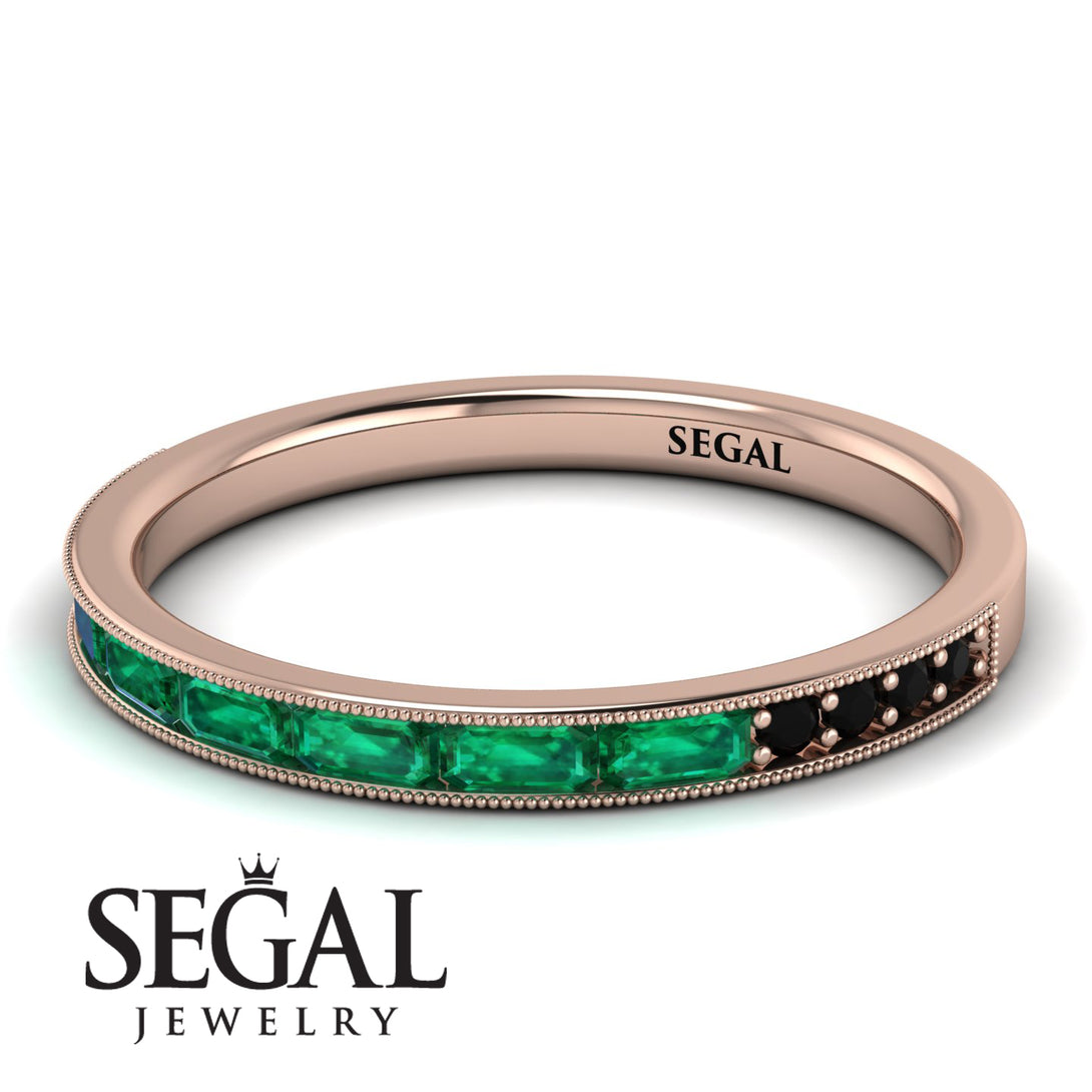 Emerald Cut Emerald Milgrain Eternity Ring - Teagan No. 35