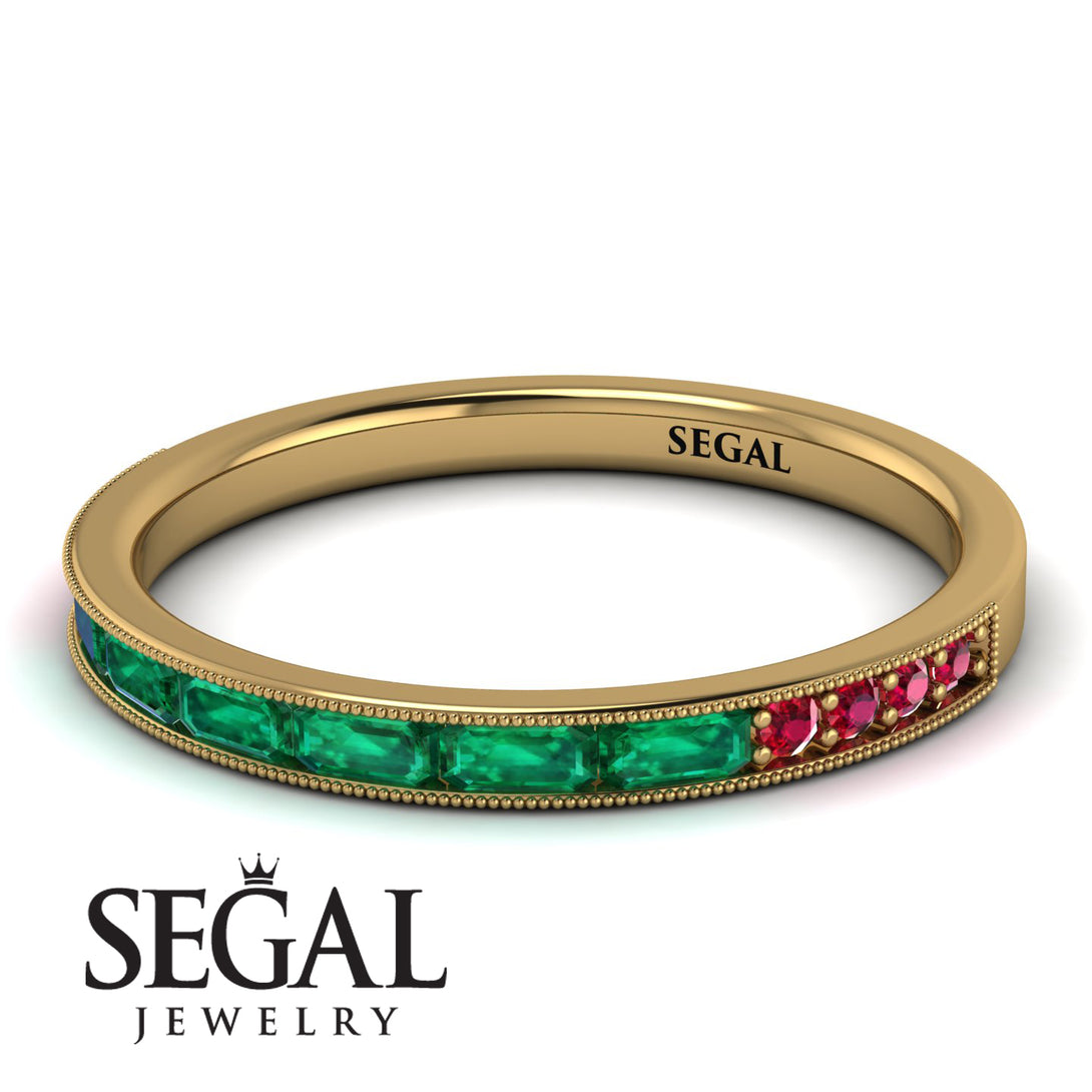 Emerald Cut Emerald Milgrain Eternity Ring - Teagan No. 49
