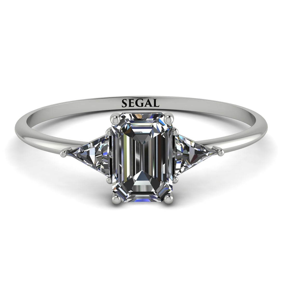 Emerald Cut Diamond With Triangles Ring - Remi No. 3