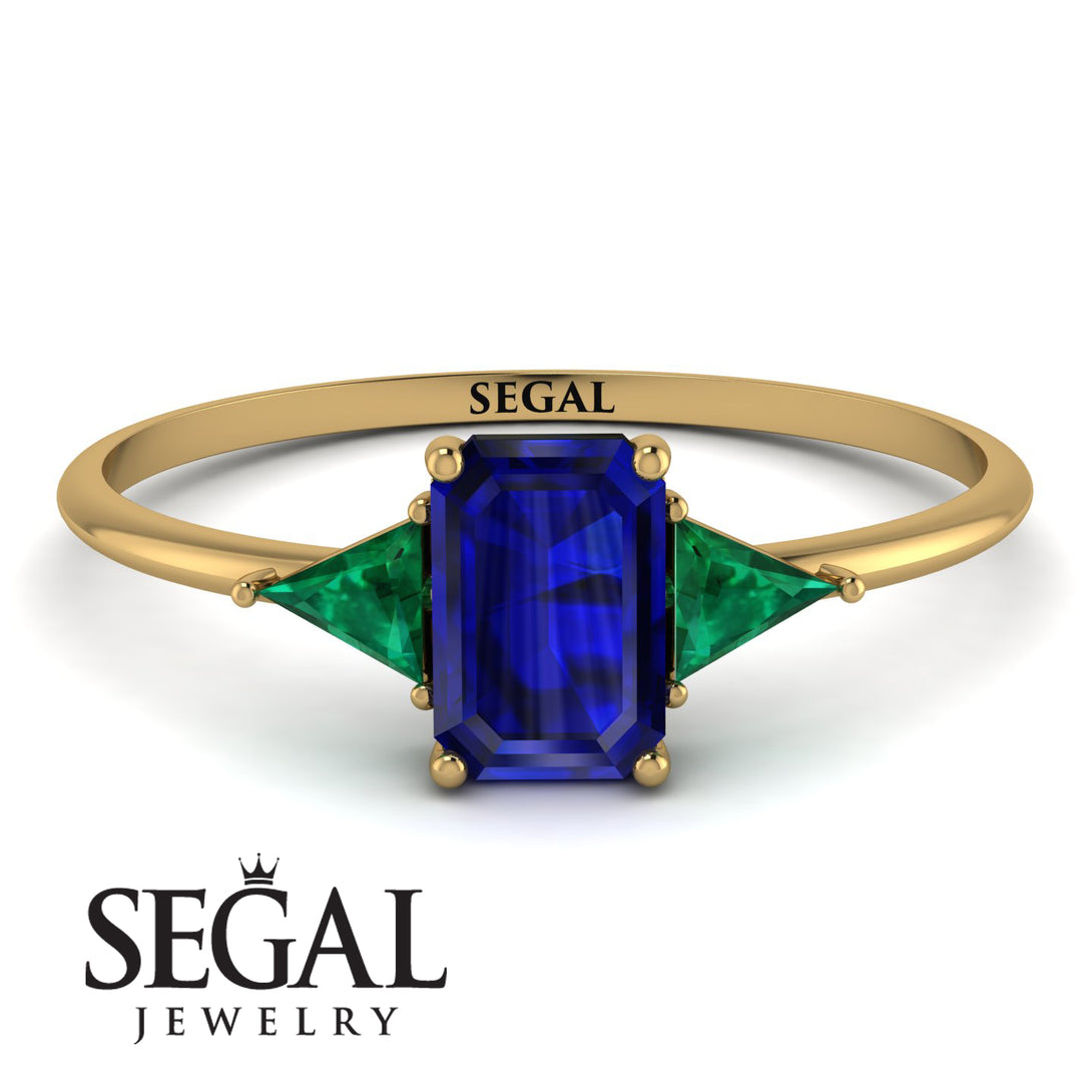 Emerald Cut Sapphire With Triangles Ring - Remi No. 28