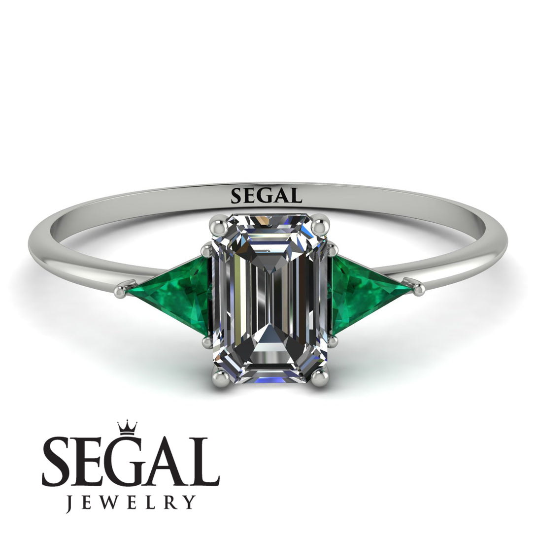 Emerald Cut Diamond With Triangles Ring - Remi No. 18