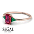 Emerald Cut Ruby With Triangles Ring - Remi No. 26