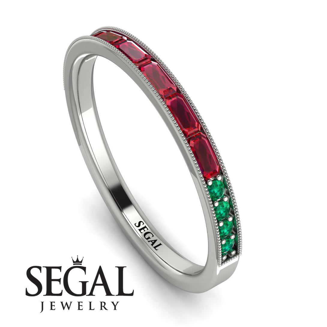 Emerald Cut Ruby Milgrain Eternity Ring - Teagan No. 27
