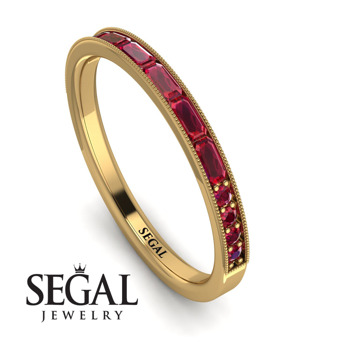 Emerald Cut Ruby Milgrain Eternity Ring - Teagan No. 55