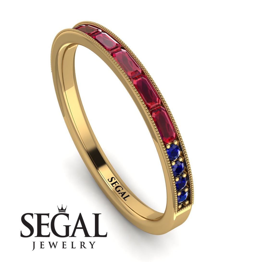 Emerald Cut Ruby Milgrain Eternity Ring - Teagan No. 70