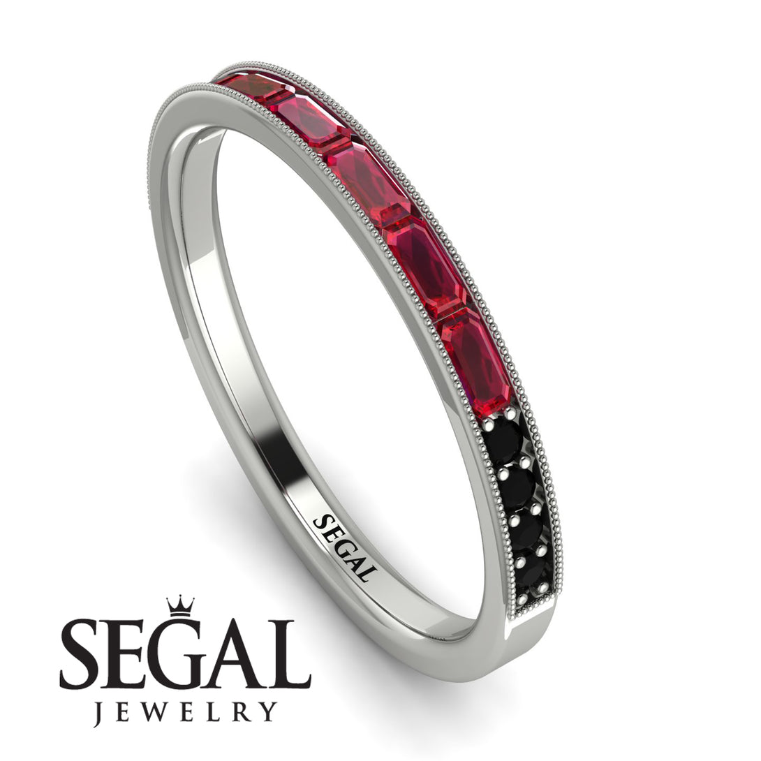 Emerald Cut Ruby Milgrain Eternity Ring - Teagan No. 42