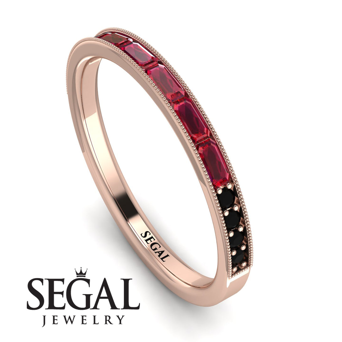 Emerald Cut Ruby Milgrain Eternity Ring - Teagan No. 41