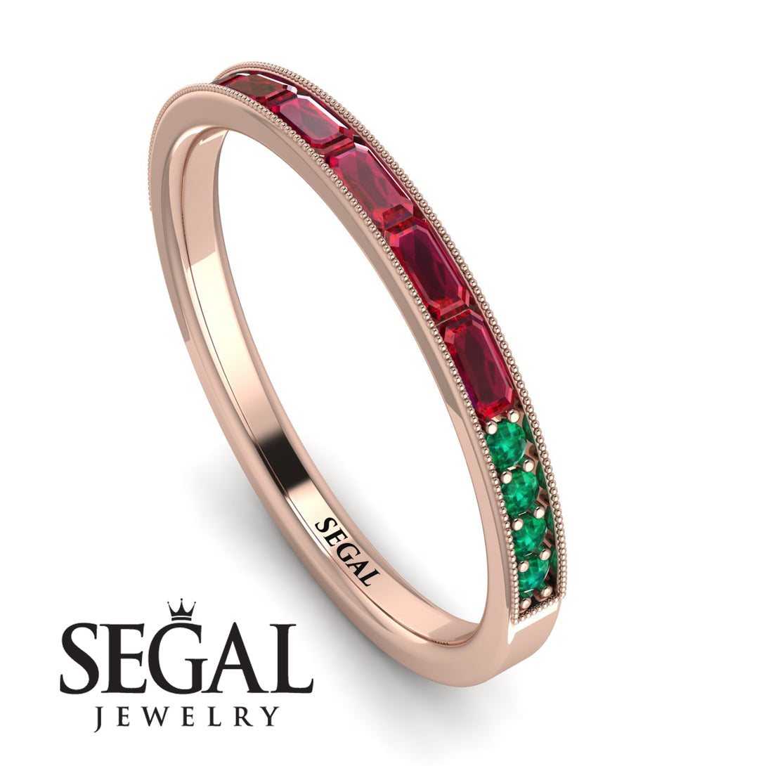 Emerald Cut Ruby Milgrain Eternity Ring - Teagan No. 26