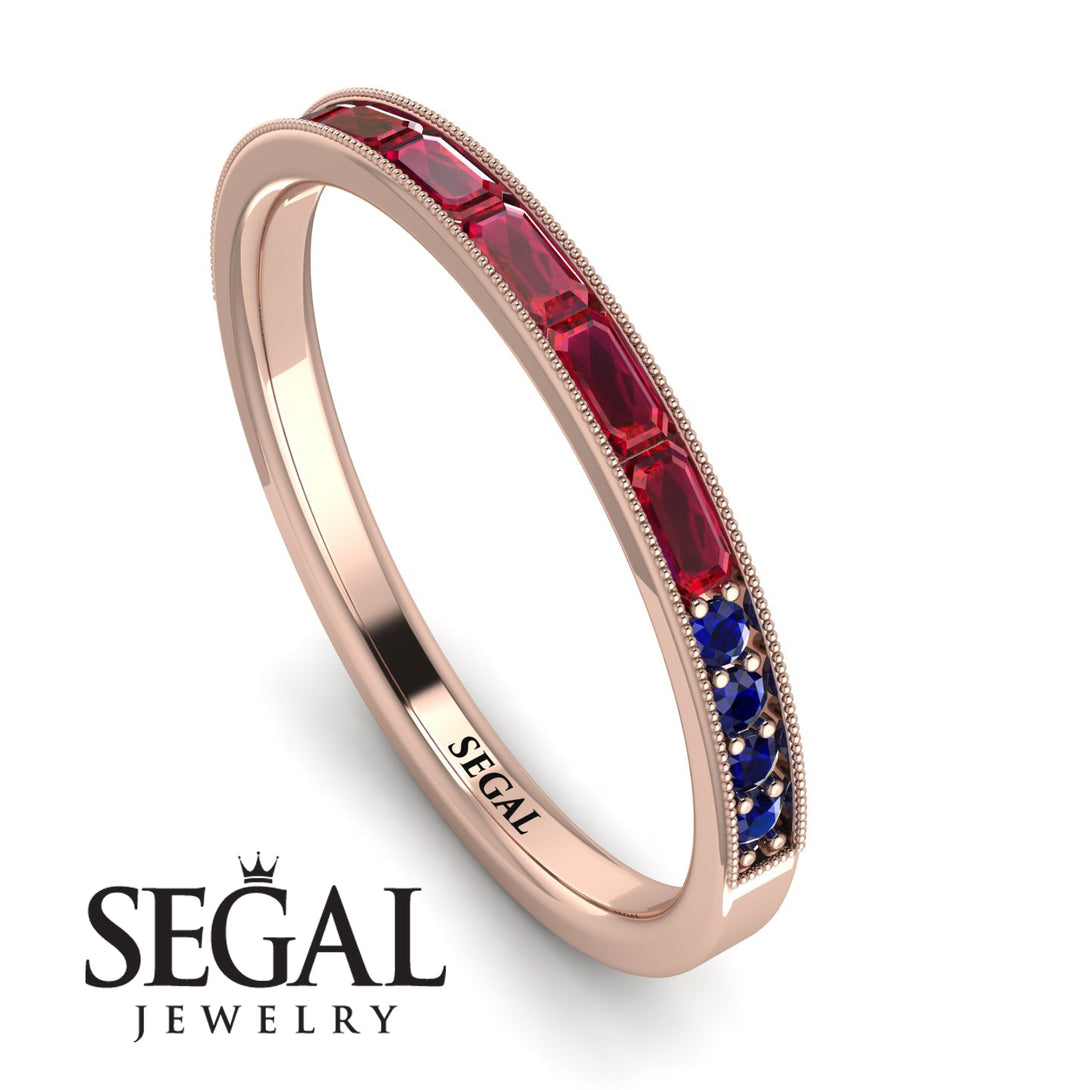 Emerald Cut Ruby Milgrain Eternity Ring - Teagan No. 71