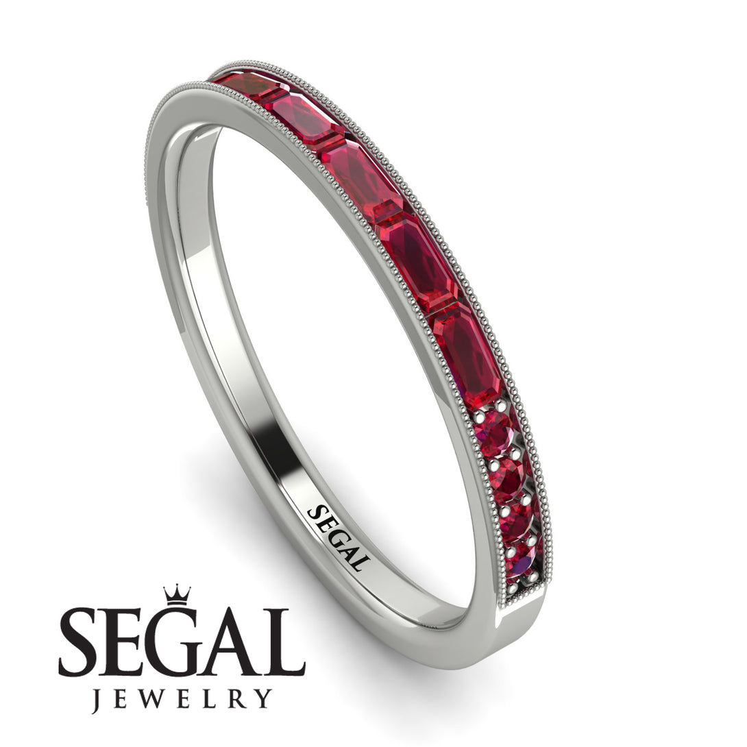 Emerald Cut Ruby Milgrain Eternity Ring - Teagan No. 57