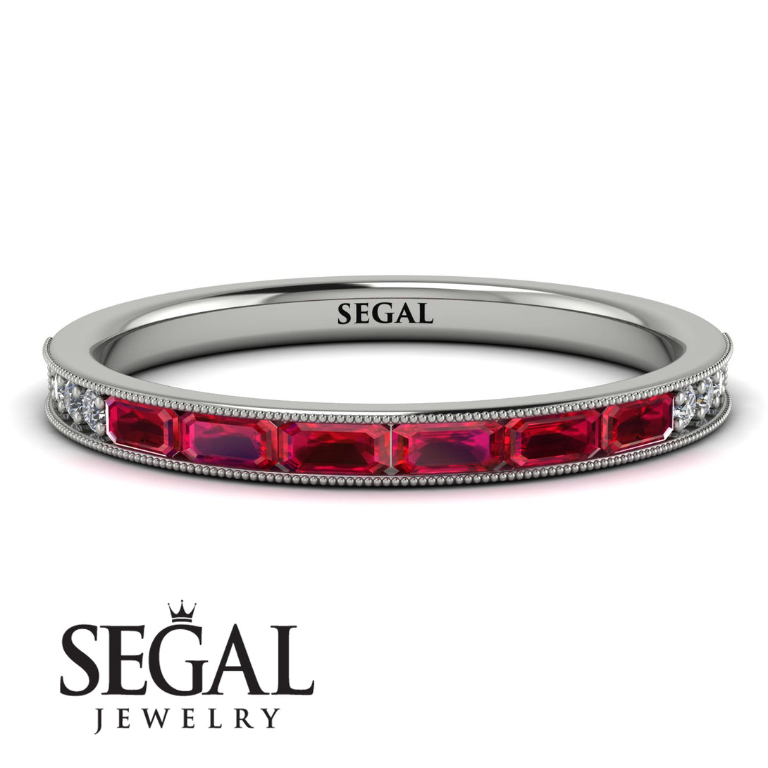 Emerald Cut Ruby Milgrain Eternity Ring - Teagan No. 12