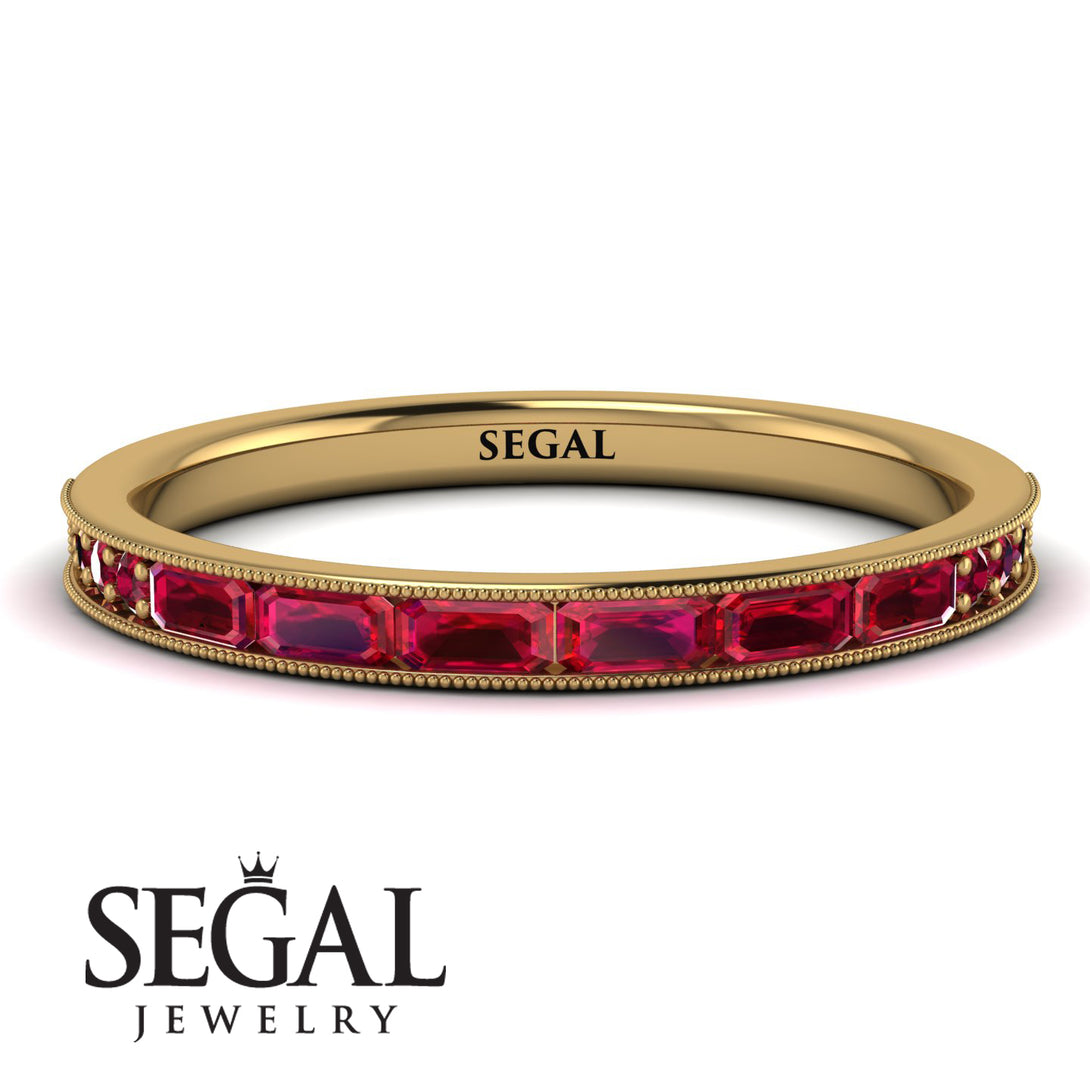 Emerald Cut Ruby Milgrain Eternity Ring - Teagan No. 55