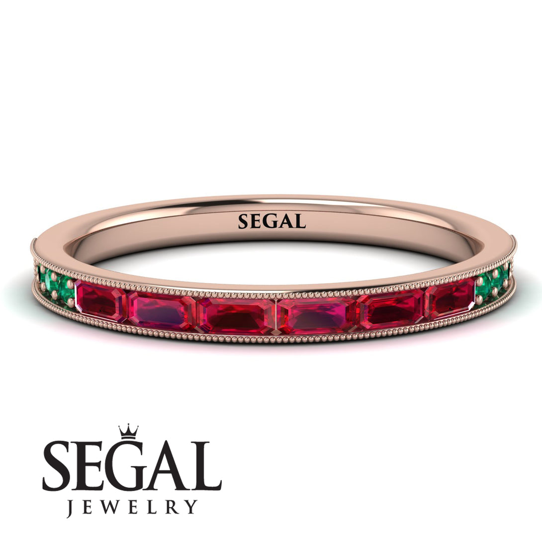 Emerald Cut Ruby Milgrain Eternity Ring - Teagan No. 26