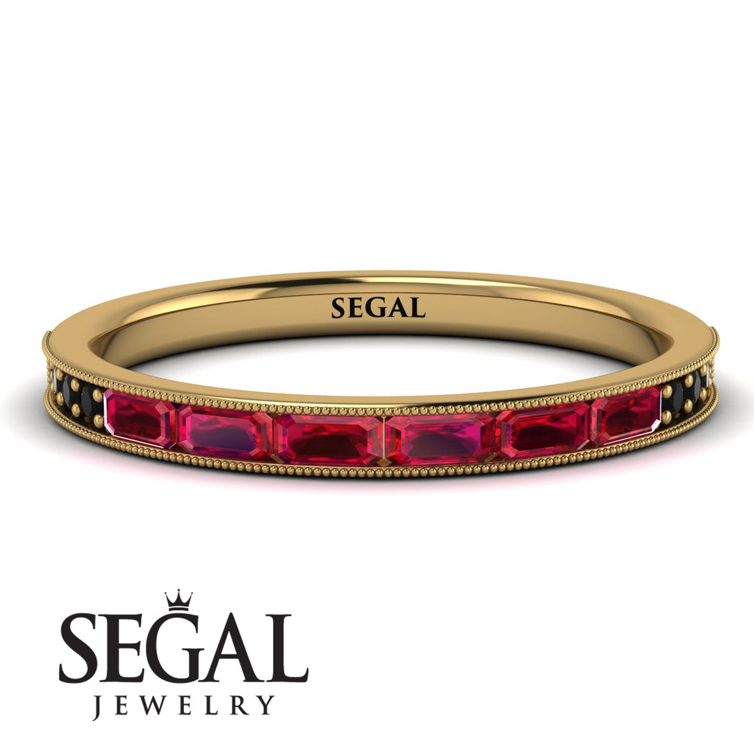Emerald Cut Ruby Milgrain Eternity Ring - Teagan No. 40