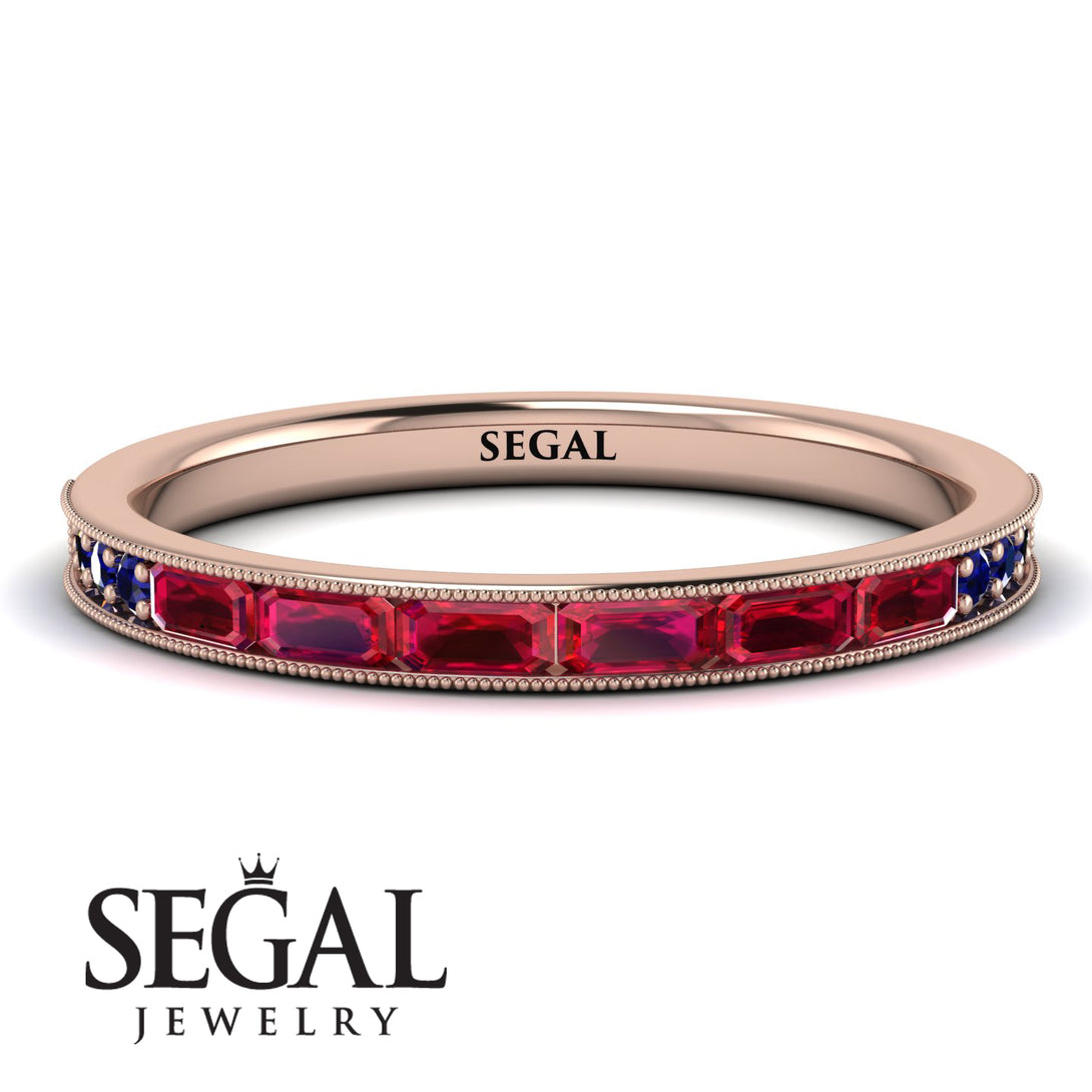 Emerald Cut Ruby Milgrain Eternity Ring - Teagan No. 71