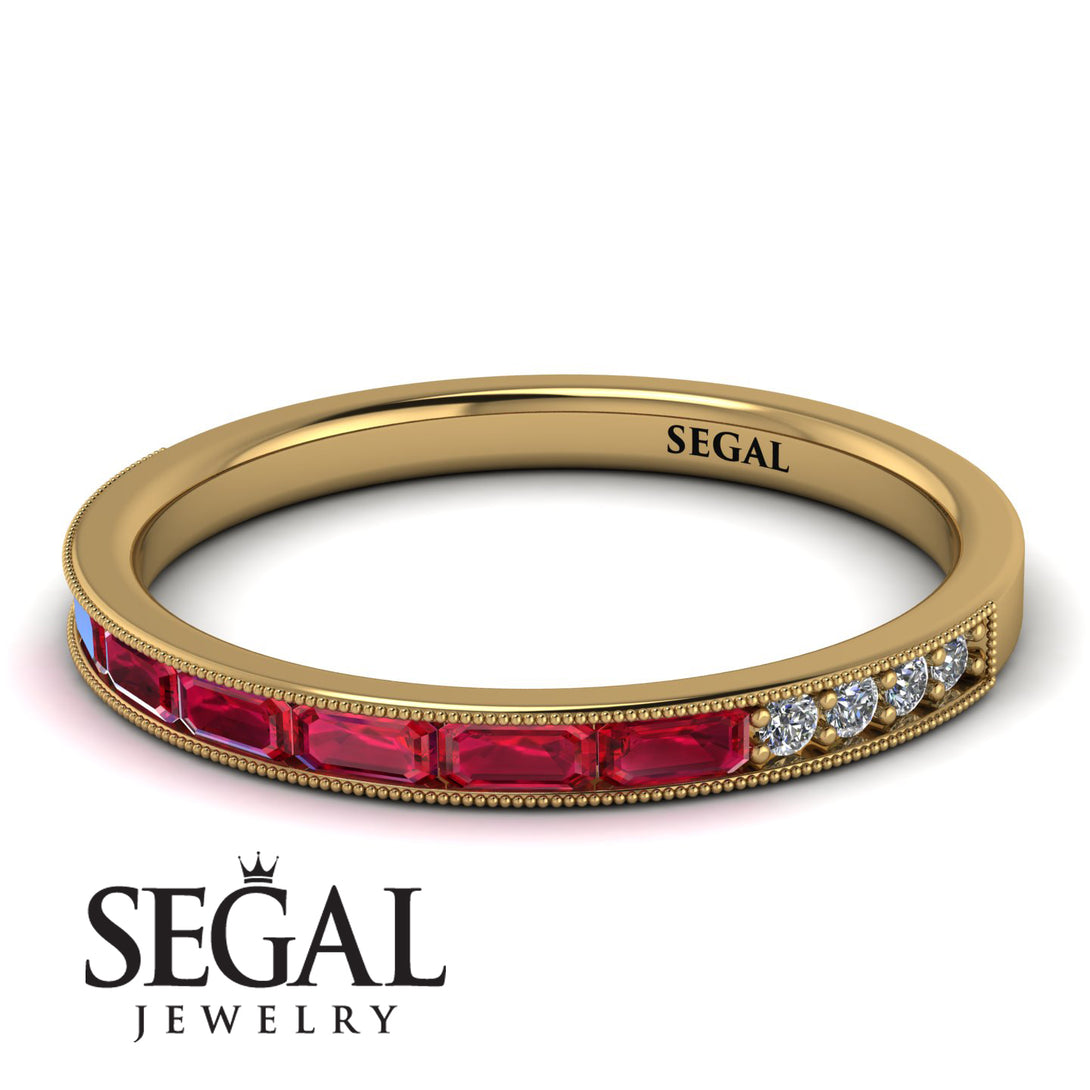 Emerald Cut Ruby Milgrain Eternity Ring - Teagan No. 10