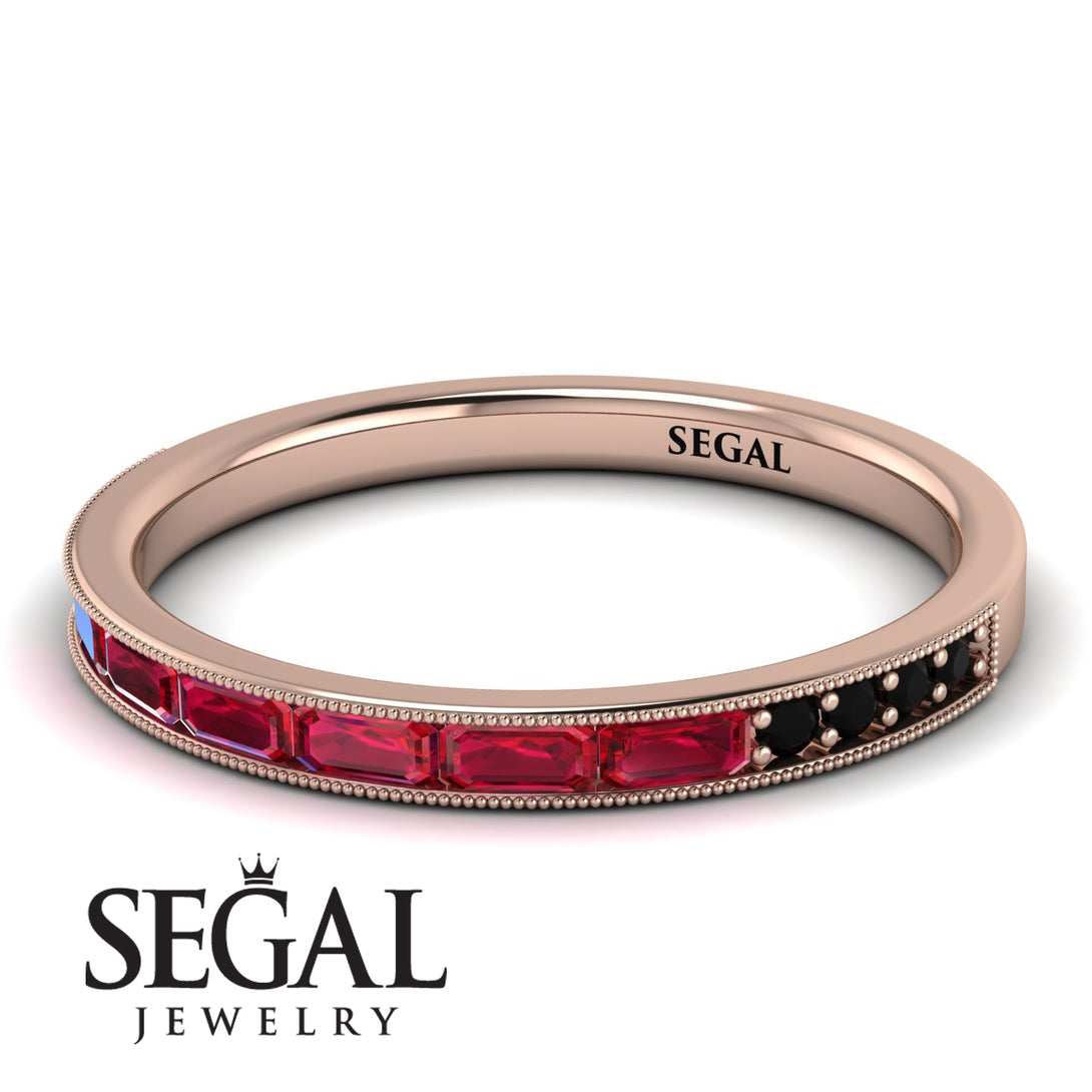 Emerald Cut Ruby Milgrain Eternity Ring - Teagan No. 41