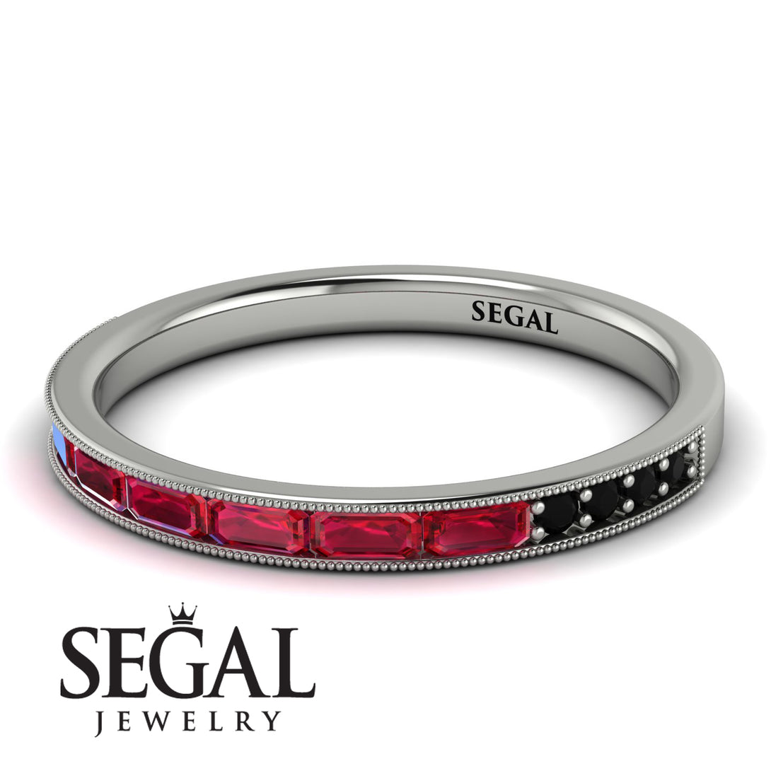 Emerald Cut Ruby Milgrain Eternity Ring - Teagan No. 42
