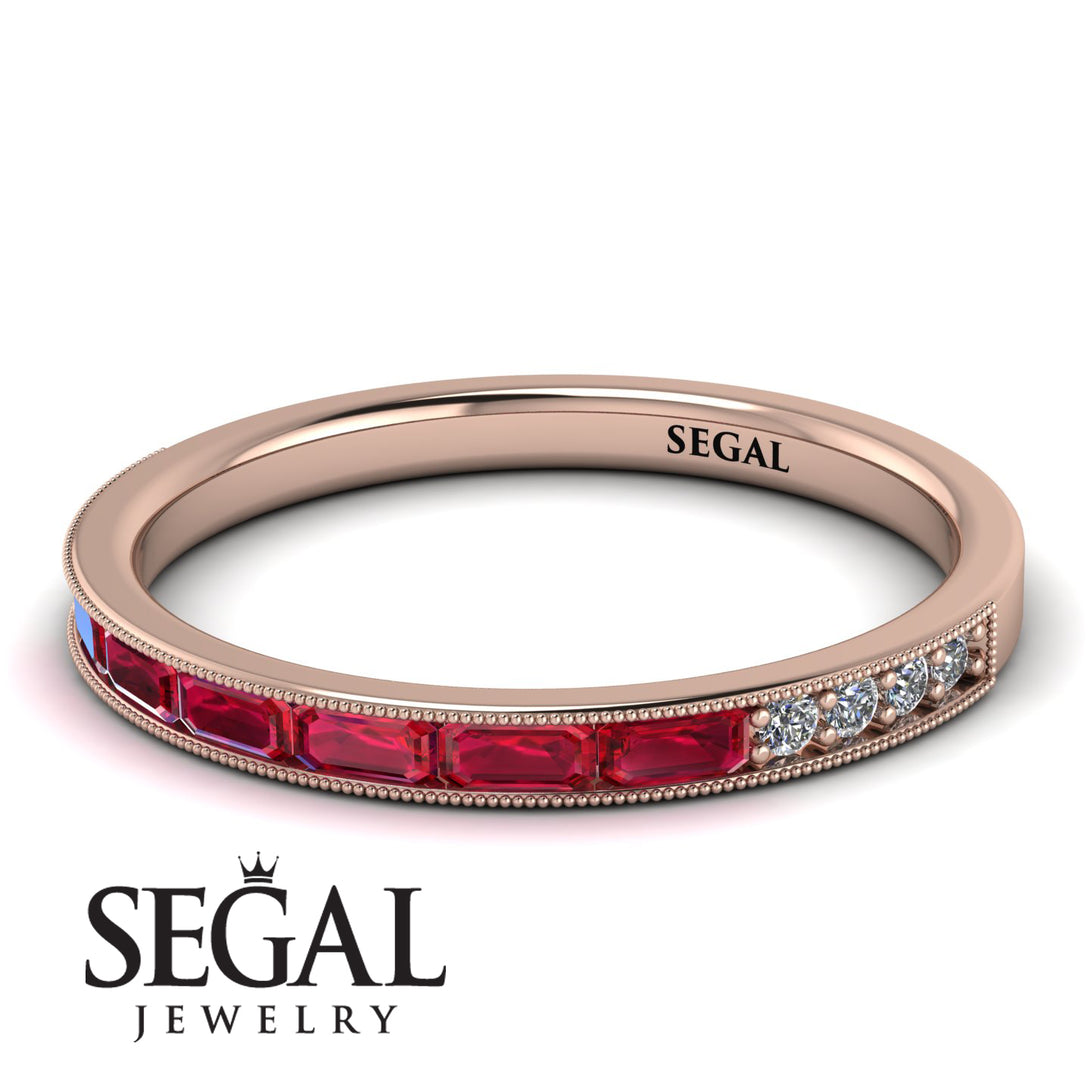 Emerald Cut Ruby Milgrain Eternity Ring - Teagan No. 11