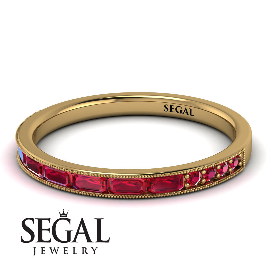 Emerald Cut Ruby Milgrain Eternity Ring - Teagan No. 55