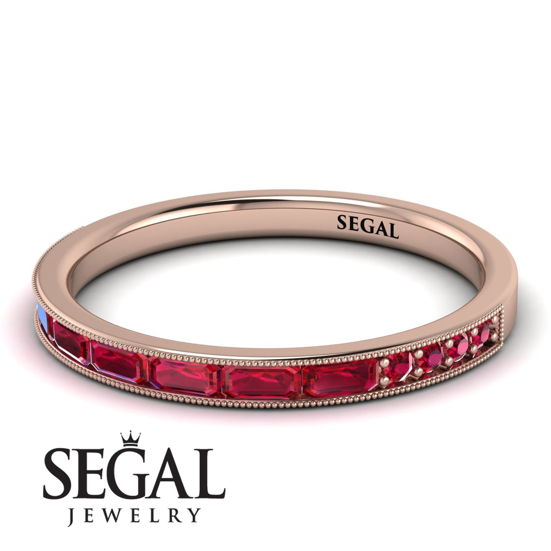 Emerald Cut Ruby Milgrain Eternity Ring - Teagan No. 56