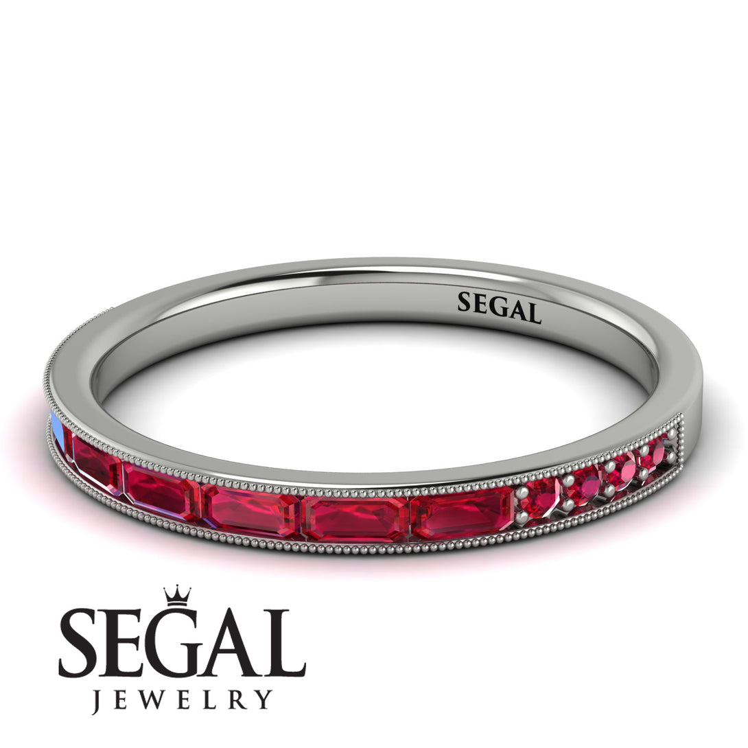 Emerald Cut Ruby Milgrain Eternity Ring - Teagan No. 57