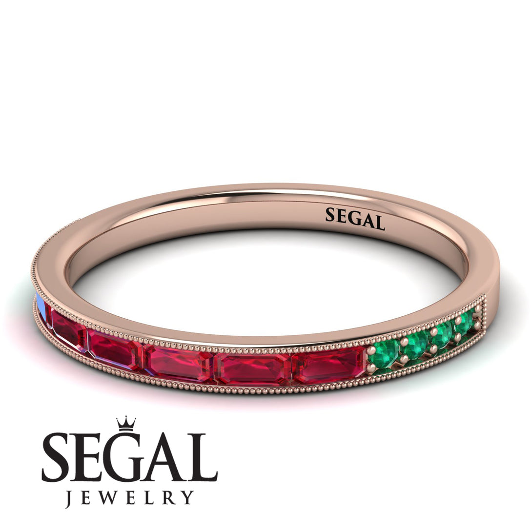 Emerald Cut Ruby Milgrain Eternity Ring - Teagan No. 26