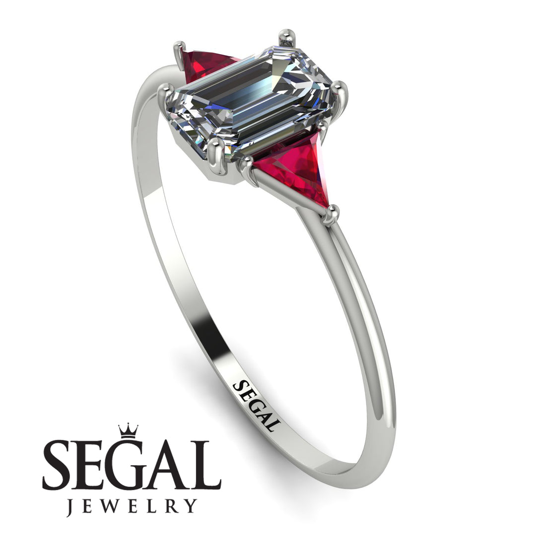 Emerald Cut Diamond With Triangles Ring - Remi No. 48