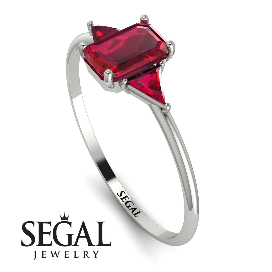 Emerald Cut Ruby With Triangles Ring - Remi No. 57