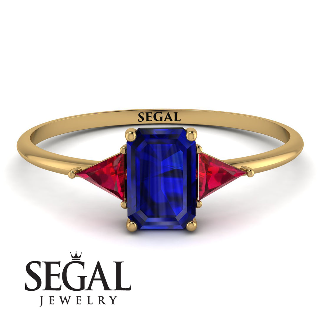 Emerald Cut Sapphire With Triangles Ring - Remi No. 58