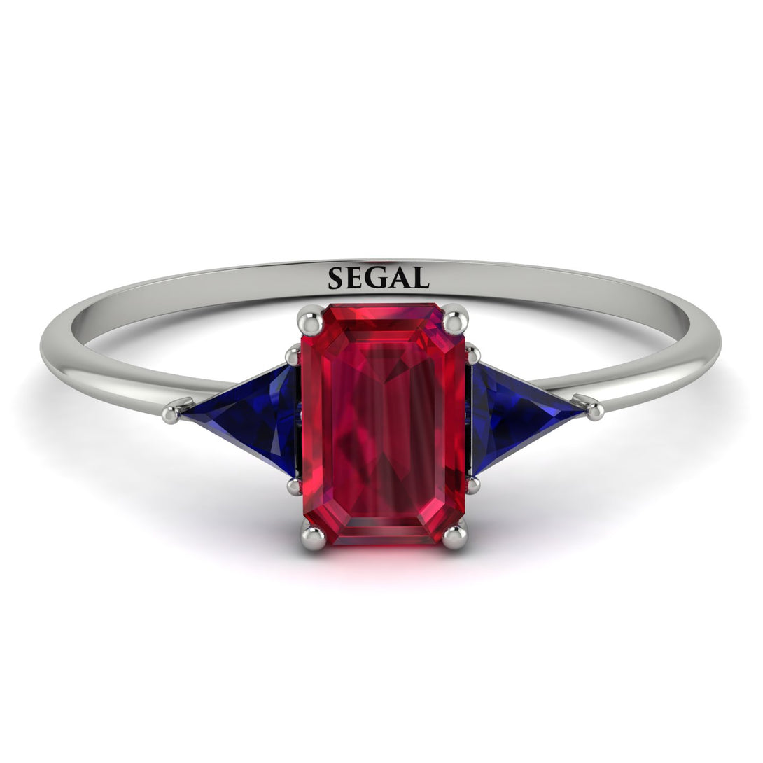 Emerald Cut Ruby With Triangles Ring - Remi No. 72