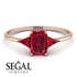 Emerald Cut Ruby With Triangles Ring - Remi No. 56