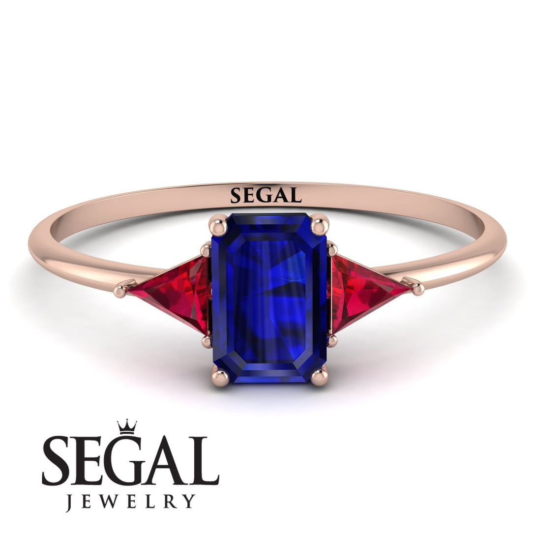Emerald Cut Sapphire With Triangles Ring - Remi No. 59