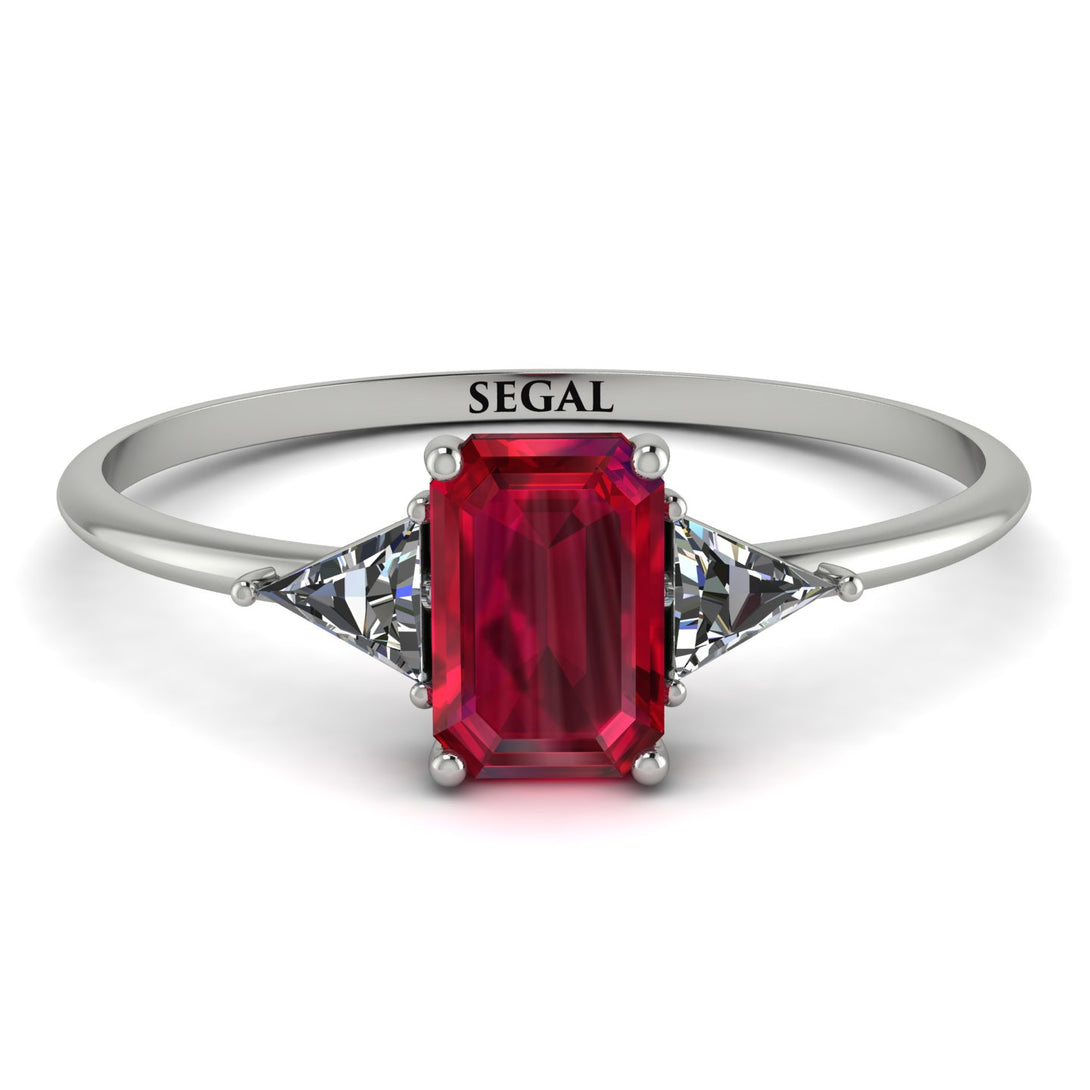 Emerald Cut Ruby With Triangles Ring - Remi No. 12
