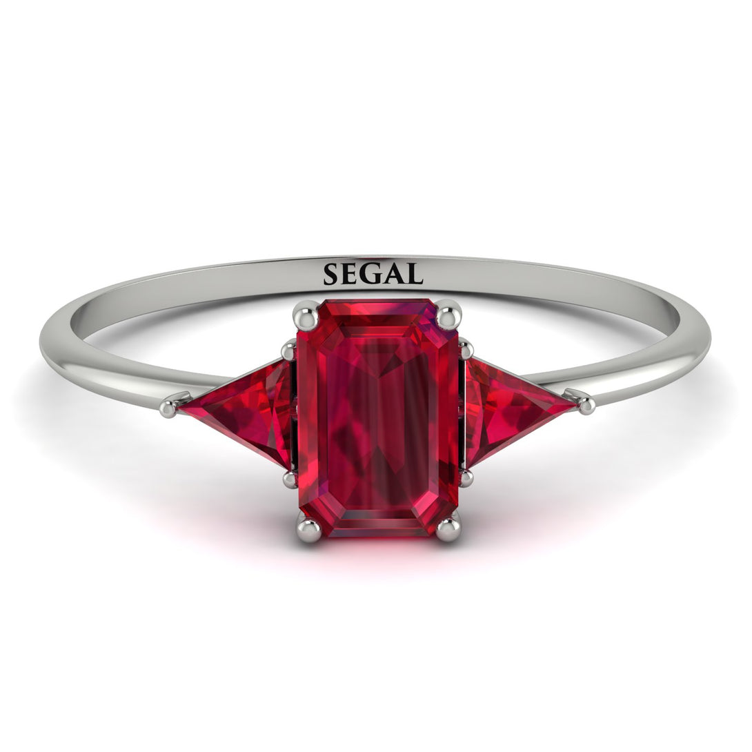 Emerald Cut Ruby With Triangles Ring - Remi No. 57