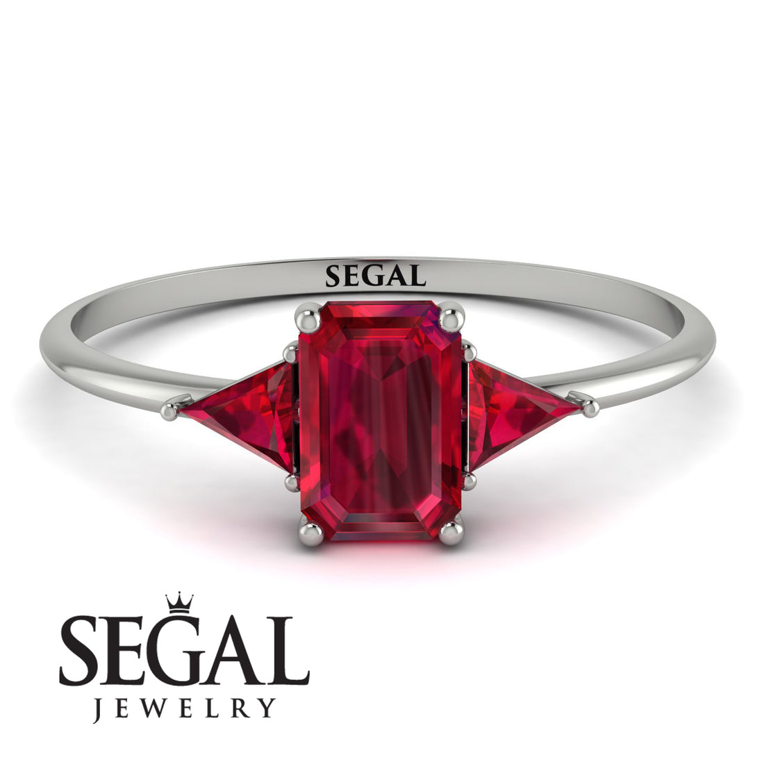 Emerald Cut Ruby With Triangles Ring - Remi No. 57