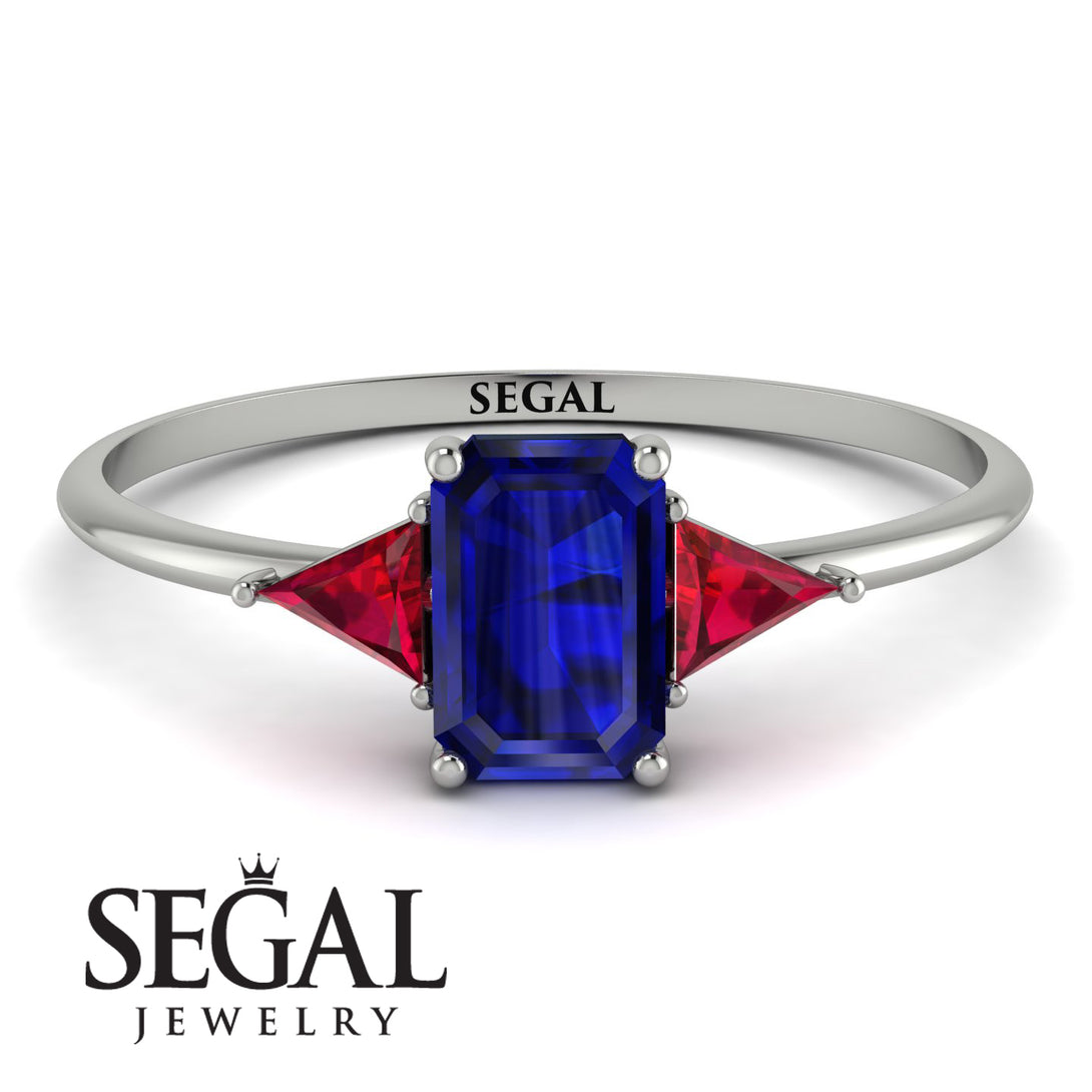 Emerald Cut Sapphire With Triangles Ring - Remi No. 60