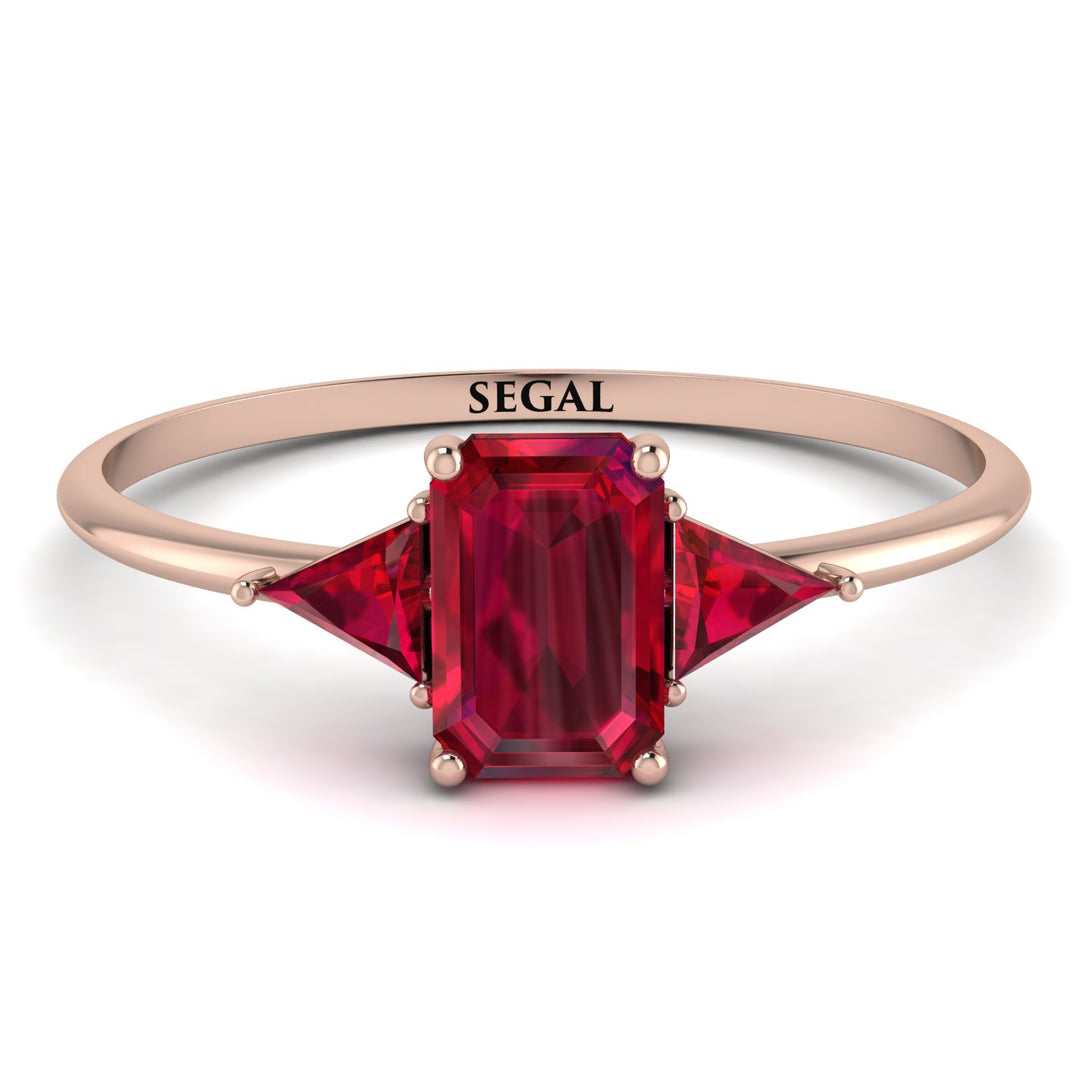 Emerald Cut Ruby With Triangles Ring - Remi No. 56