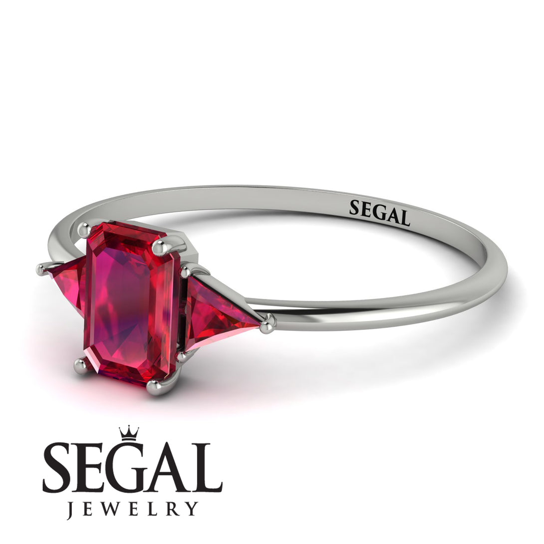Emerald Cut Ruby With Triangles Ring - Remi No. 57