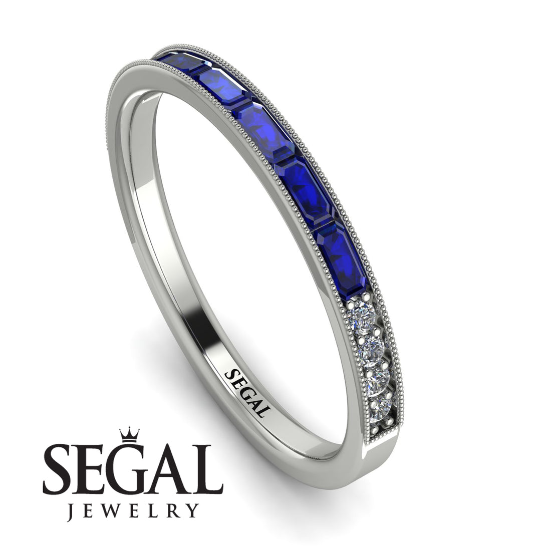 Emerald Cut Sapphire Milgrain Eternity Ring - Teagan No. 15