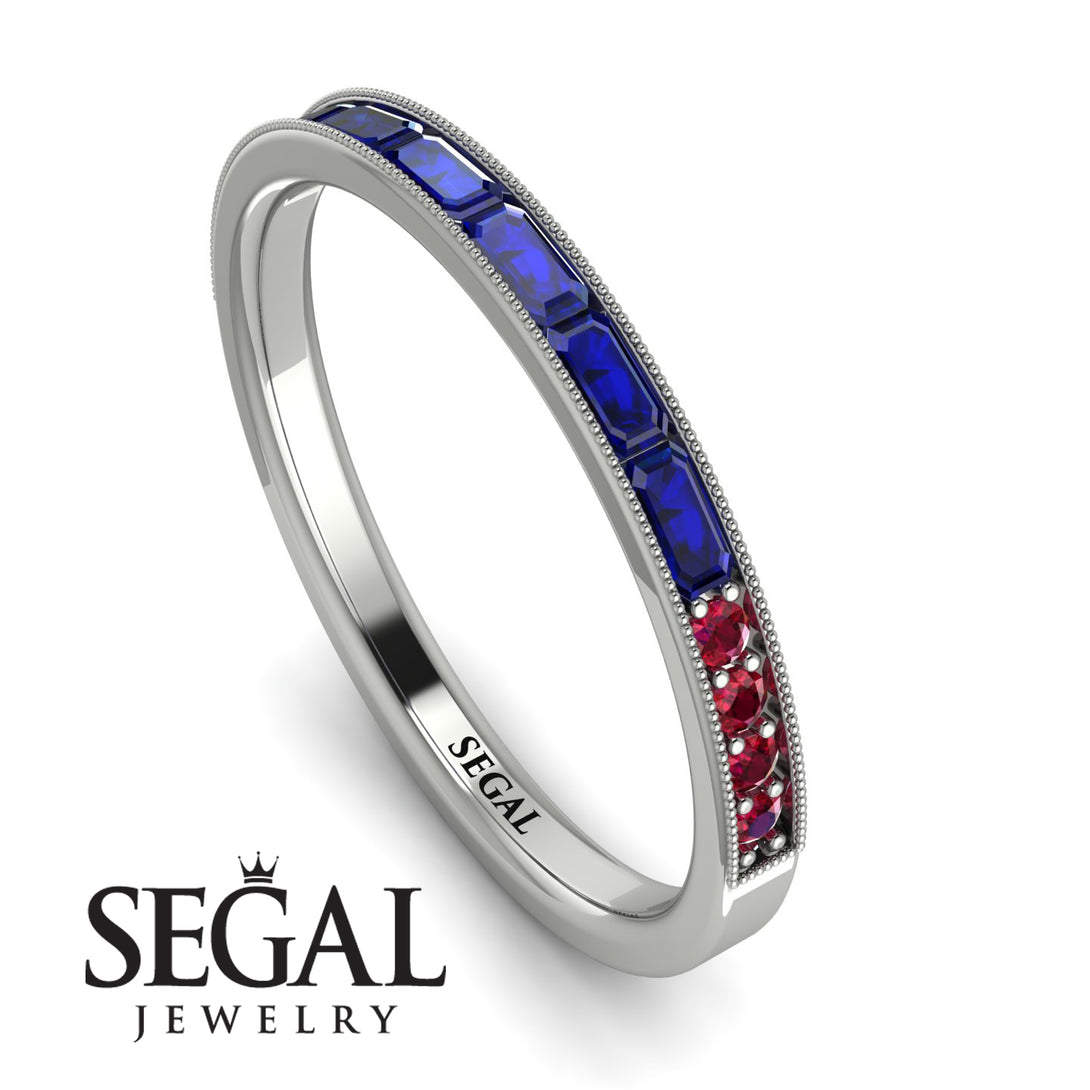Emerald Cut Sapphire Milgrain Eternity Ring - Teagan No. 60