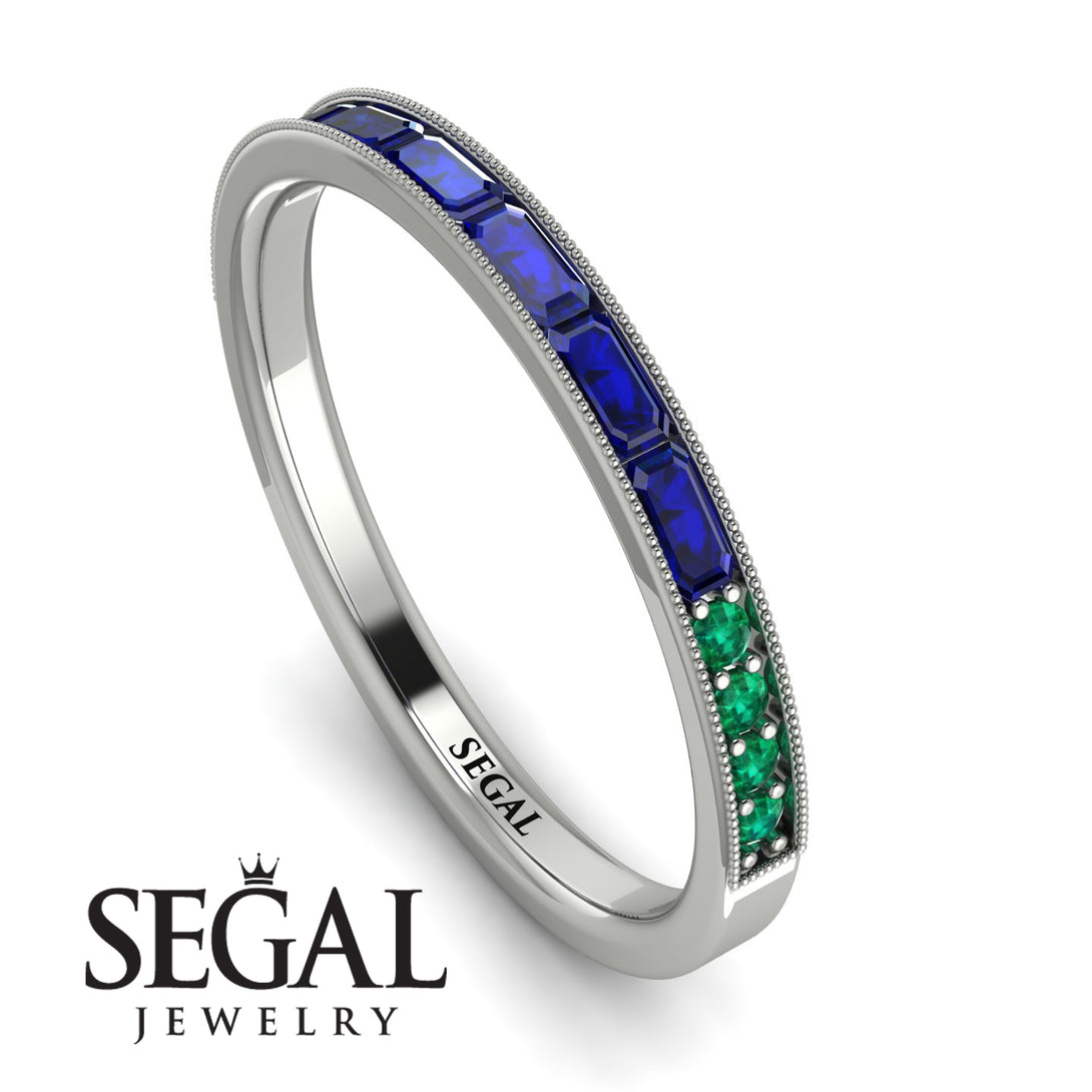 Emerald Cut Sapphire Milgrain Eternity Ring - Teagan No. 30