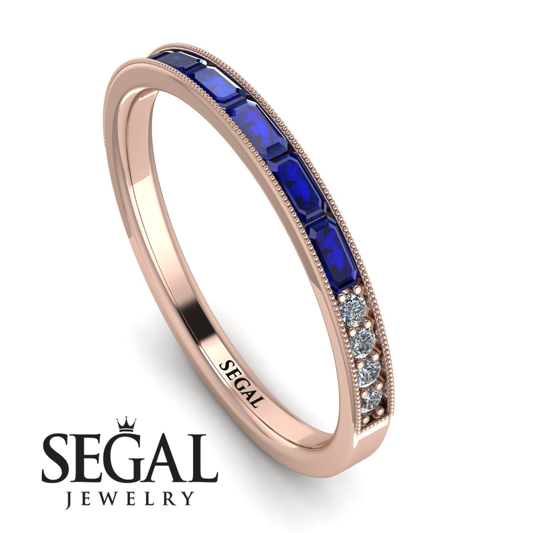 Emerald Cut Sapphire Milgrain Eternity Ring - Teagan No. 14
