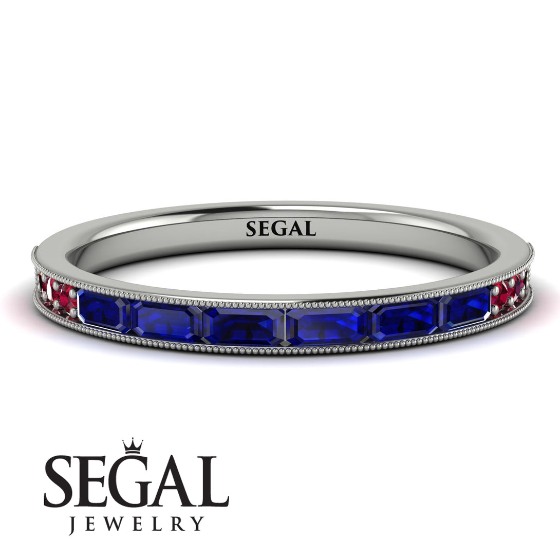 Emerald Cut Sapphire Milgrain Eternity Ring - Teagan No. 60