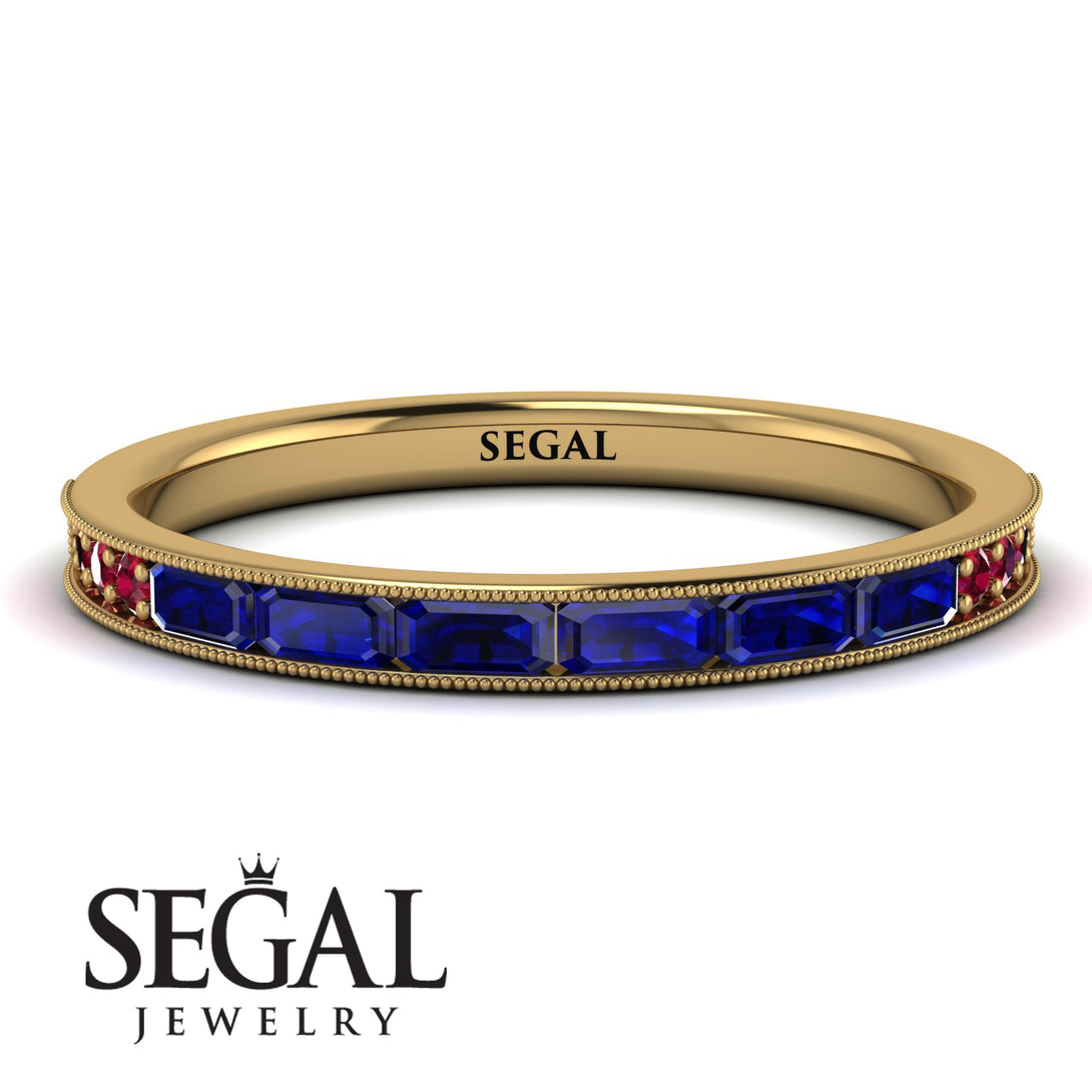 Emerald Cut Sapphire Milgrain Eternity Ring - Teagan No. 58