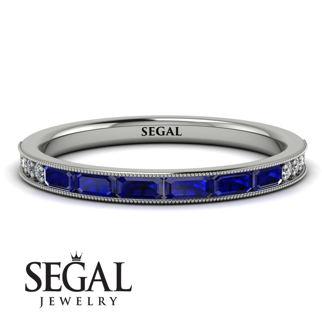 Emerald Cut Sapphire Milgrain Eternity Ring - Teagan No. 15